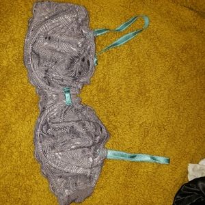 Adore Me sheer grey bra w/turquoise accents
